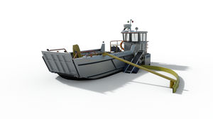 barge de travail / bateau antipollution / in-bord