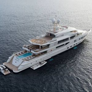 mega-yacht de croisière / raised pilothouse / avec héliport / avec piscine