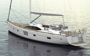 sailing-yacht de croisière / salon de pont / bout-dehors / double barre à roue