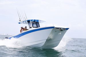 coque open catamaran / hors-bord / bi-moteur / à console centrale