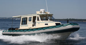 bateau pneumatique bi-moteur / à cockpit fermé / RHIB / remorquable
