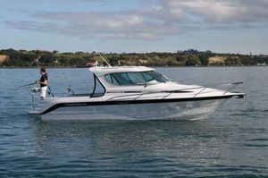 cabin-cruiser in-bord / hard-top / à cockpit fermé / de pêche sportive