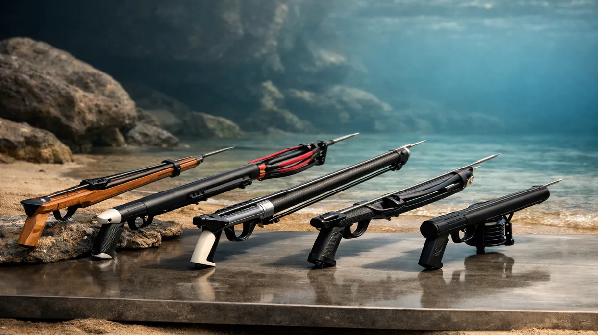Plongeur professionnel déployant une arbalète de chasse sous-marine en fibre de carbone depuis l'annexe d'un yacht de luxe dans des eaux maritimes cristallines.