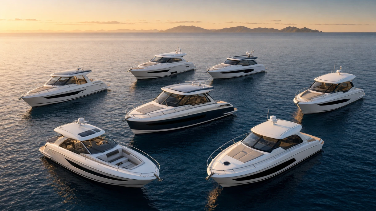 Yacht hard-top professionnel naviguant dans les eaux côtières, présentant un profil aérodynamique fluide et un pont passerelle intégré pour les exploitants de flottes.