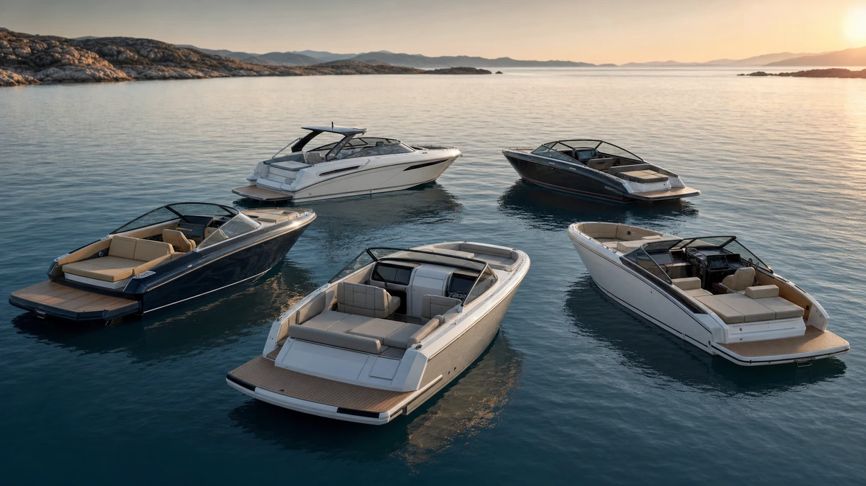 Équipage professionnel naviguant sur une vedette open à grande vitesse dans les eaux côtières agitées de l'Atlantique lors d'essais en mer.