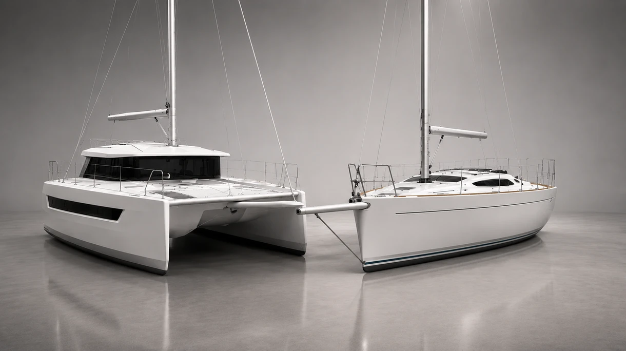 Voilier de course professionnel déployant un spi asymétrique depuis un bout-dehors en fibre de carbone lors d'une compétition nautique.
