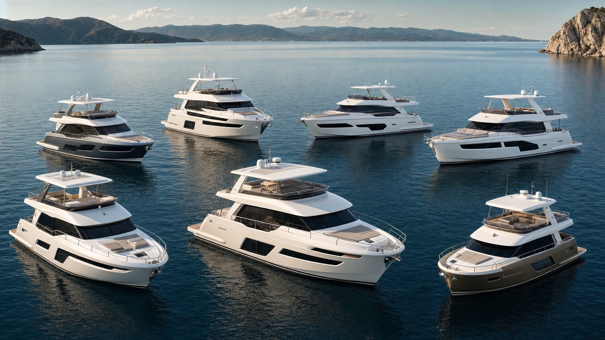 Yacht à fly professionnel naviguant en eaux côtières avec poste de commande et mât radar clairement visibles pour les opérations.