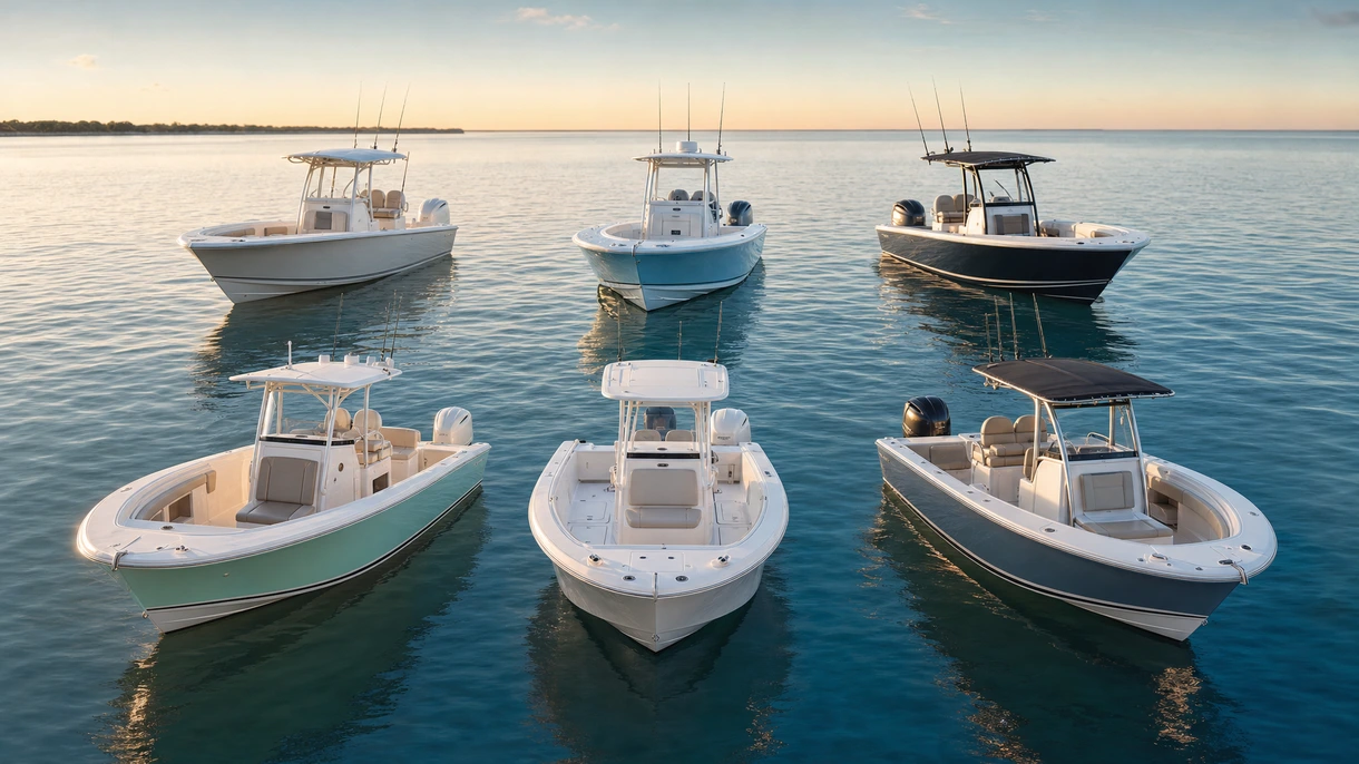 Coque open de pêche professionnelle naviguant en haute mer à grande vitesse lors d'un essai technique pour l'affrètement commercial.