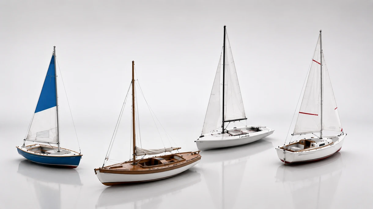 Équipage professionnel manœuvrant un voilier daysailer à coque en carbone lors d'essais en mer côtiers, avec un plan de voilure haute performance entièrement déployé par vent modéré.