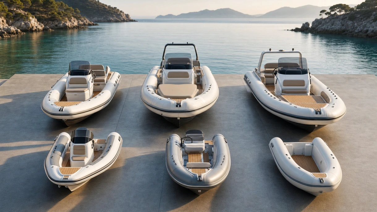 Annexe professionnelle avec revêtement de pont en teck synthétique amarrée à un grand yacht à moteur lors d'opérations de transfert de personnel terre-mer.
