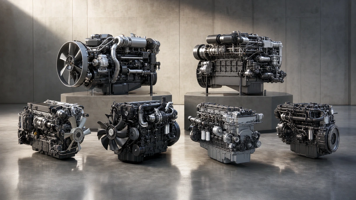 Moteur diesel marin robuste installé dans la salle des machines d'un navire commercial lors d'un essai en mer professionnel.