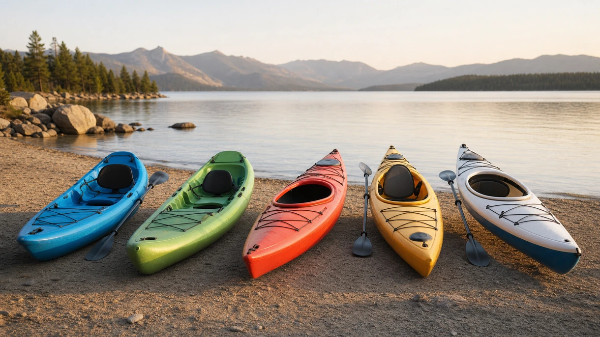 Flotte commerciale de kayaks stationnée dans une marina professionnelle pour la formation à la sécurité maritime et les opérations de location nautique à gros volume.