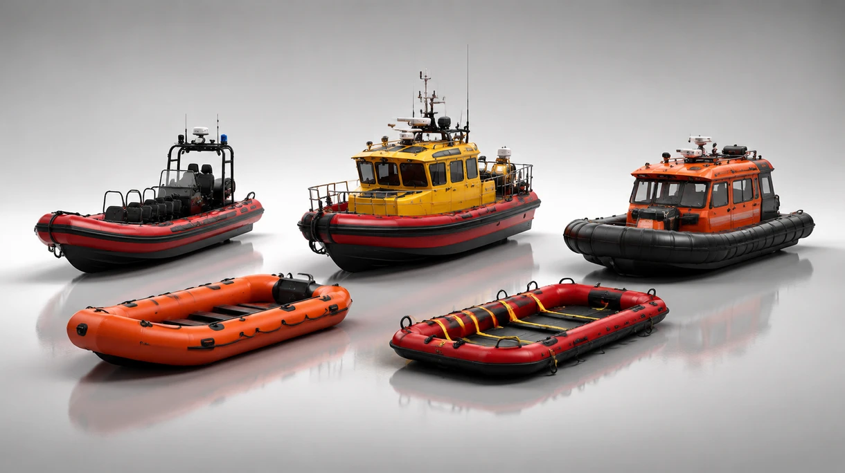 Bateau de sauvetage professionnel effectuant un exercice d'homme à la mer à haute vitesse dans des conditions de mer difficiles pour la formation des équipages maritimes.