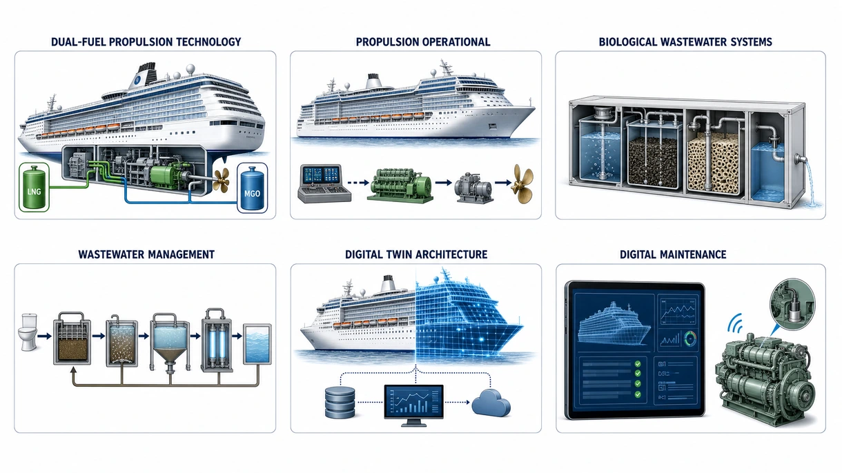 Gros plan détaillé d'une unité de propulsion à pods d'un navire de croisière montrant les pales d'hélice en acier inoxydable et le carter hydraulique.