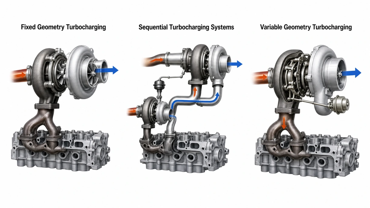 Gros plan technique d'un moteur turbo montrant le carter de turbine résistant à l'eau salée et l'ensemble soupape de décharge (wastegate) renforcé.