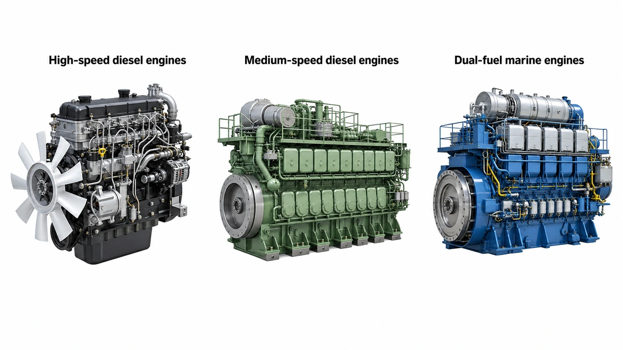 Gros plan technique d'un système d'injection de carburant à rampe commune sur une unité de propulsion diesel maritime moderne à haute performance.