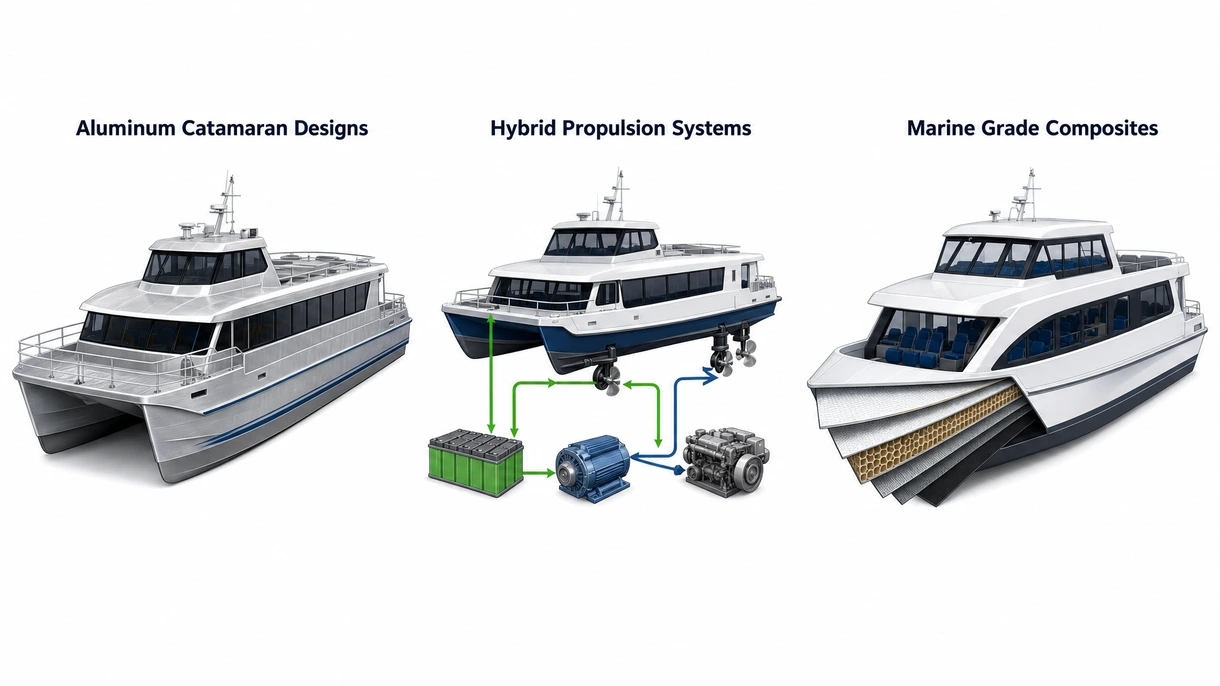 Détail technique d'une salle des machines à propulsion marine hybride montrant des parcs de batteries intégrés et des générateurs diesel.