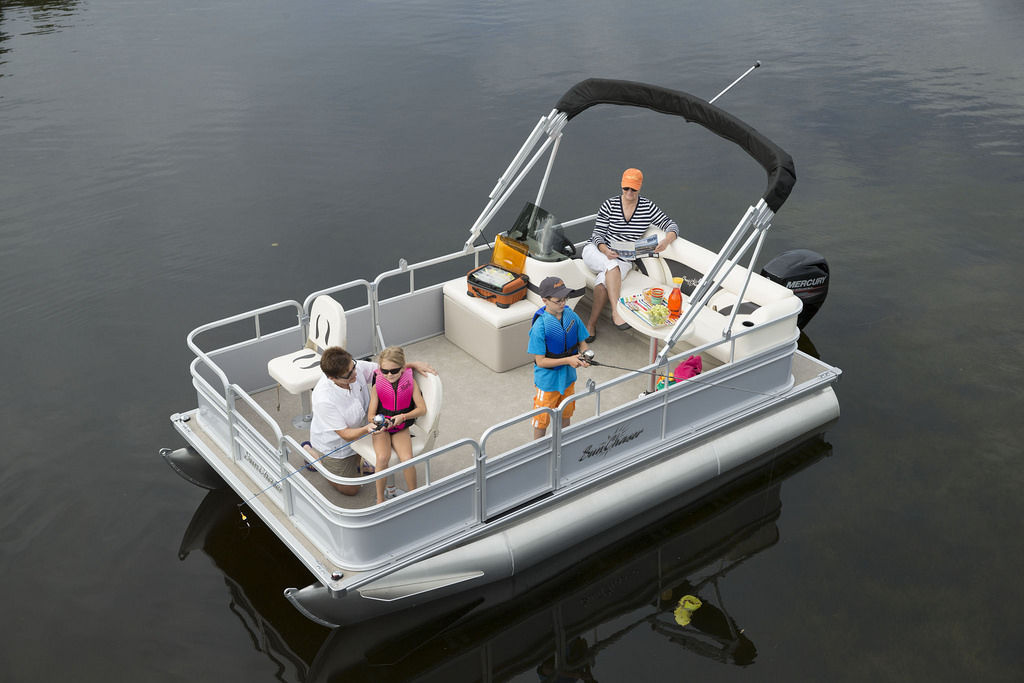 Bateau ponton horsbord Oasis 816 Fish Sunchaser Corp de pêche