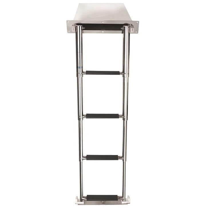 Échelle Télescopique Bateau 2 Marches CT-CARID – Inox Marin Poli, Pliée Invisible Sous Plateforme – Antidérapante Avec Sangle Velcro