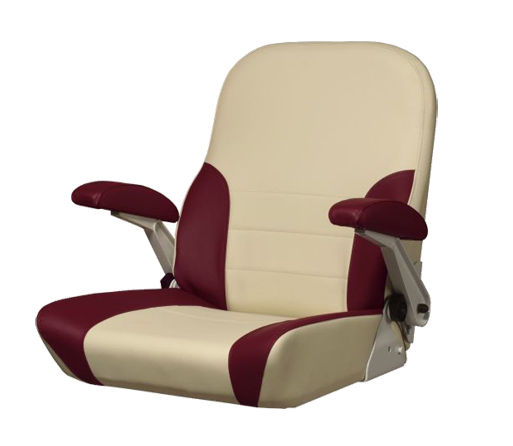 Siège Capitaine Bateau Dossier Haut – Accoudoirs Relevables, Mousse Épaisse – Vinyle Marin Imperméable – Capacité 113 Kg – Blanc/Bleu