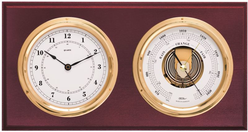 Station météo analogique nautisme bois laiton verre vintage