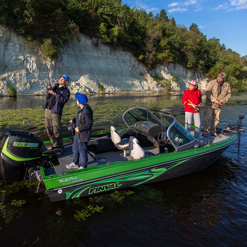 Bass boat hors-bord - 555 FISHPRO - BoatLab LLC - à double console / de pêche sportive / en aluminium
