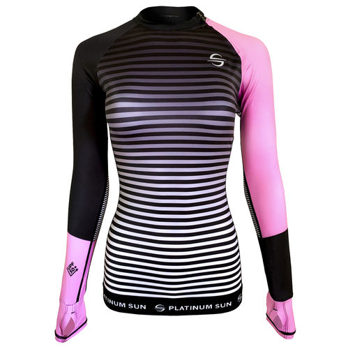 Top lycra à manches longues - Pink Stripes - Platinum Sun - pour femme