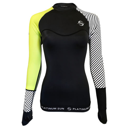 Top lycra à manches longues - Green Stripes - Platinum Sun - pour femme
