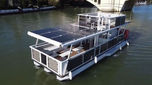 Bateau ponton in-bord - M1200 - MOGGARO ALUMINIUM YACHTS - hors-bord / électrique / solaire