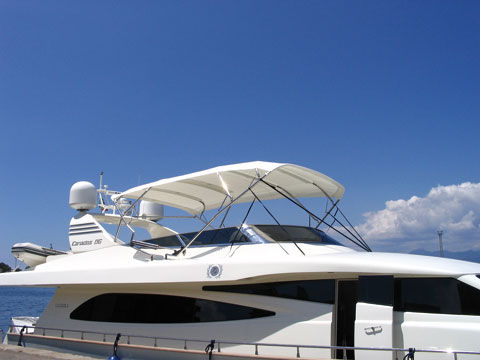 Bimini top pour bateau - Nauti Sattler - pour flybridge / structure en acier inoxydable / électrique