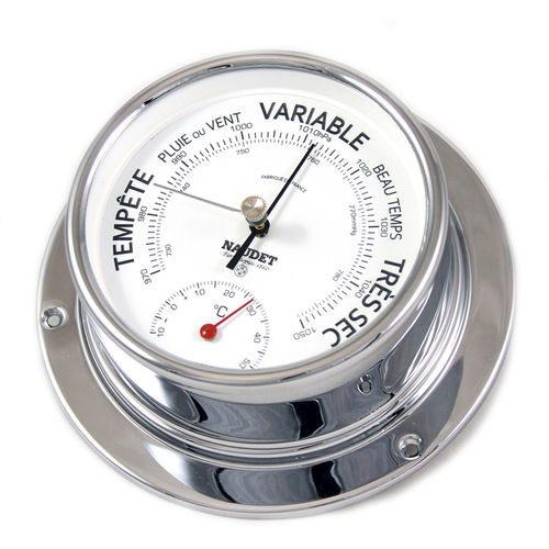 Baromètre analogique - DIAL 10CM - NAUDET - en laiton / blanc / thermomètre