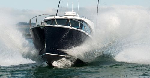 Vedette in-bord - CUSTOM 950 - Dickey Boats Limited - à fly fermé / hard-top / de pêche sportive