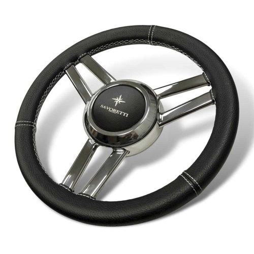 Volant en inox pour bateau à moteur - T25PS - SAVORETTI ARMANDO & C. s.n.c. - habillage cuir / noir