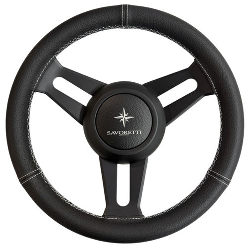 Volant pour bateau habillage cuir - T30PS GHOST/35 - SAVORETTI ARMANDO & C. s.n.c. - en inox / trois branches / noir