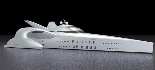 Mega-yacht de luxe trimaran à moteur - Moonset - LOMOcean Design - de croisière / avec timonerie