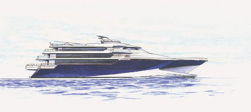 Mega-yacht rapide - Wavepiercer Giga - LOMOcean Design - raised pilothouse / en composite