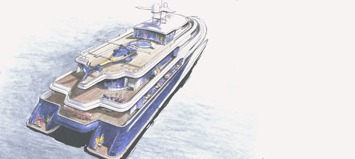 Mega-yacht catamaran - Wavepiercer  - LOMOcean Design - de charter / raised pilothouse / en composite