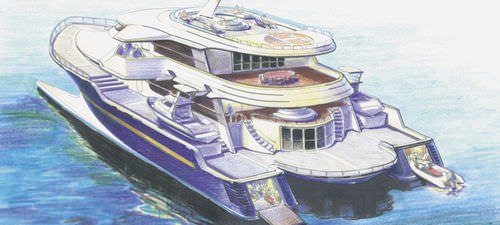 Mega-yacht de luxe catamaran à moteur - Wavepiercer  - LOMOcean Design - de croisière / avec timonerie / à déplacement