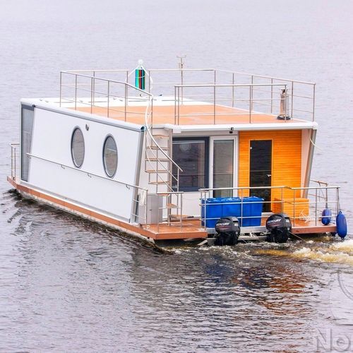 Bateau maison hors-bord - Nordic40 / Evo42 - HOUSEBOAT - bimoteur / double pont terrasse / en aluminium