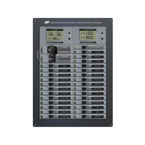 Unité de distribution d'alimentation pour bateau - AC&DC PDU Main Panel, 120VAC/12 Positions+12VDC(24VDC)/15 Po - APM TECHNOLOGIES (Dongguan) Co., Ltd