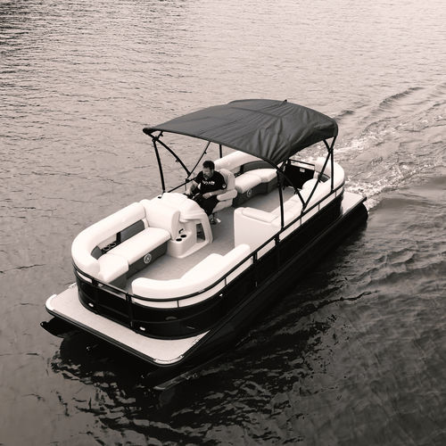 Bateau ponton hors-bord - WX TRITOON - Vision Marine Technologies - électrique / tri-tube / open