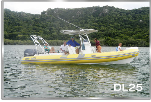 Bateau pneumatique hors-bord - DL25 - Make Sense Marine Corp DBA Caribe Nautica - à console centrale / max. 16 personnes / T-Top