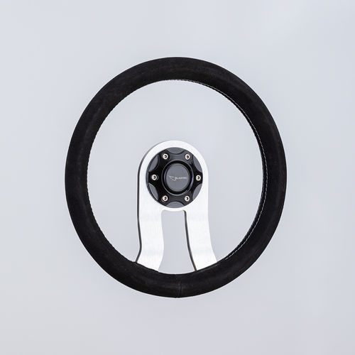 Volant en aluminium pour bateau à moteur - SW0280 sat - Volantec OOD - habillage cuir / design / deux branches