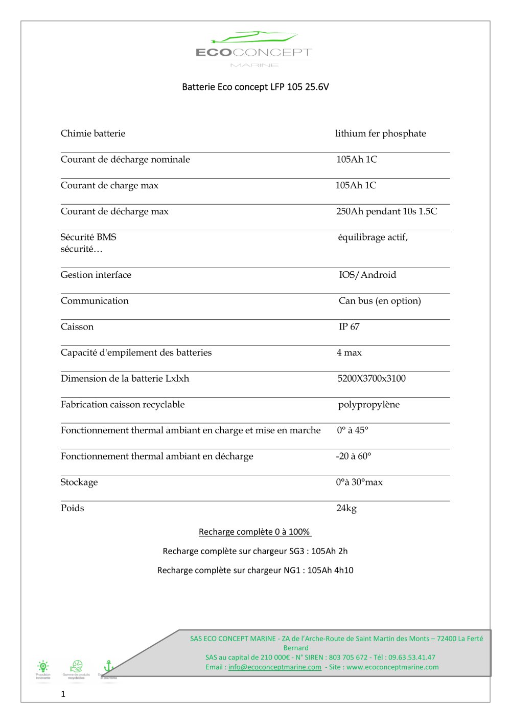 Batterie Eco concept LFP 105 25.6V - Sea U Experience