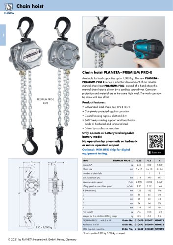 Chain hoist PLANETA–PREMIUM PRO-E