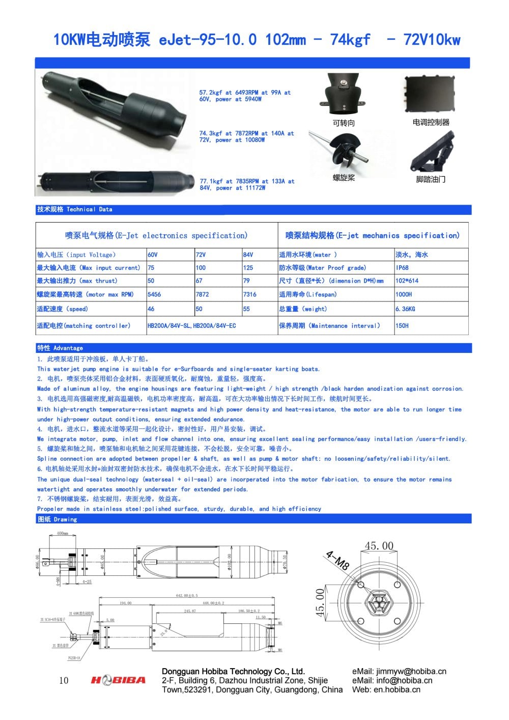 eJet-95-10.0 102mm - 74kgf - 72V10kw - Dongguan Quanly Technology Co.,Ltd.