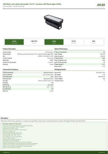 100 Watt cool white dimmable 15x15&deg; modular LED flood light (IP65)