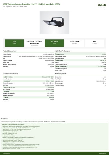 1250 Watt cool white dimmable 15&deg;x15&deg; LED high mast light (IP65)