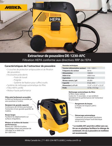 Extracteur de poussi&egrave;re DE-1230-AFC