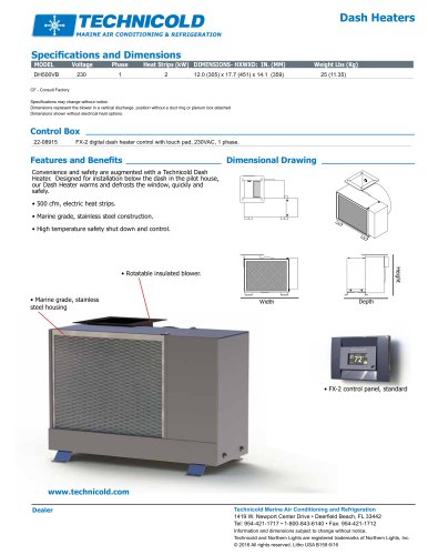 Technicold Dash Heaters Specification Sheet